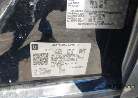 2020 Chevrolet Silverado 2500Hd 4Wd Standard Bed Wt from USA, damaged, VIN 1GC1YLE7XLF168122